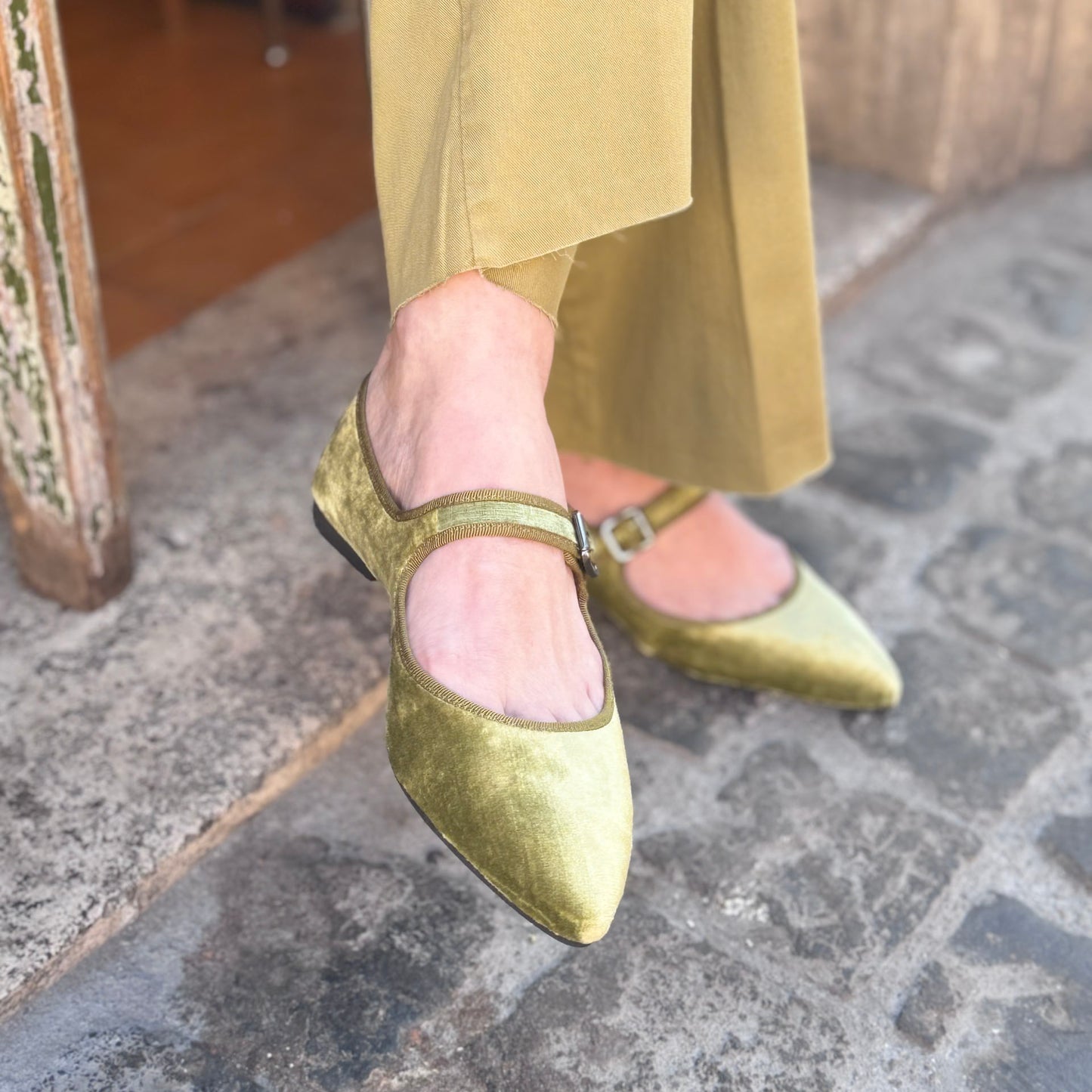 Scarpetta Flavia MJ velluto perla verde