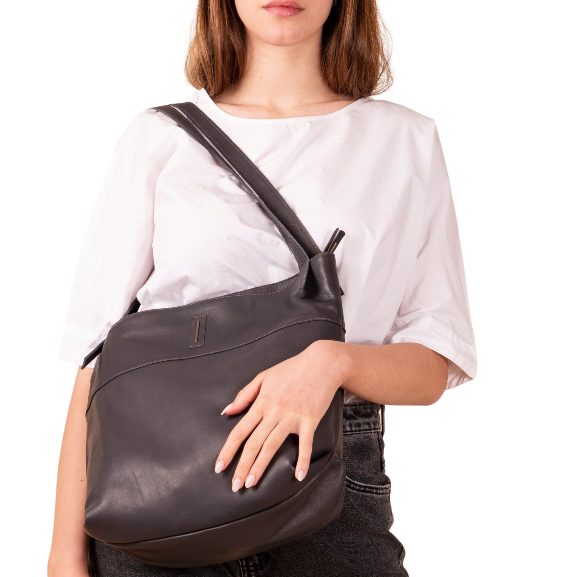 Julie mousse dark gray - large shoulder bag in gray leather 