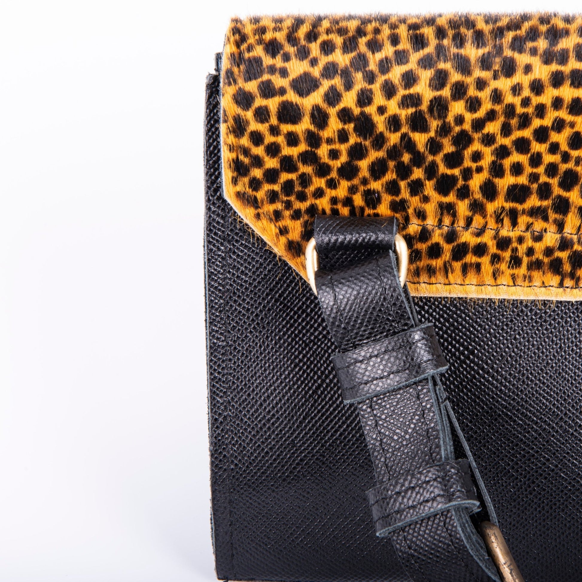 Anna saffiano/cavallino nero/giallo maculato - pochette a tracolla in pelle gialla - Marta Ray
