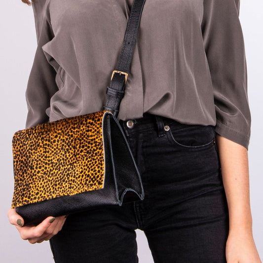 Anna saffiano/cavallino nero/giallo maculato - pochette a tracolla in pelle gialla - Marta Ray