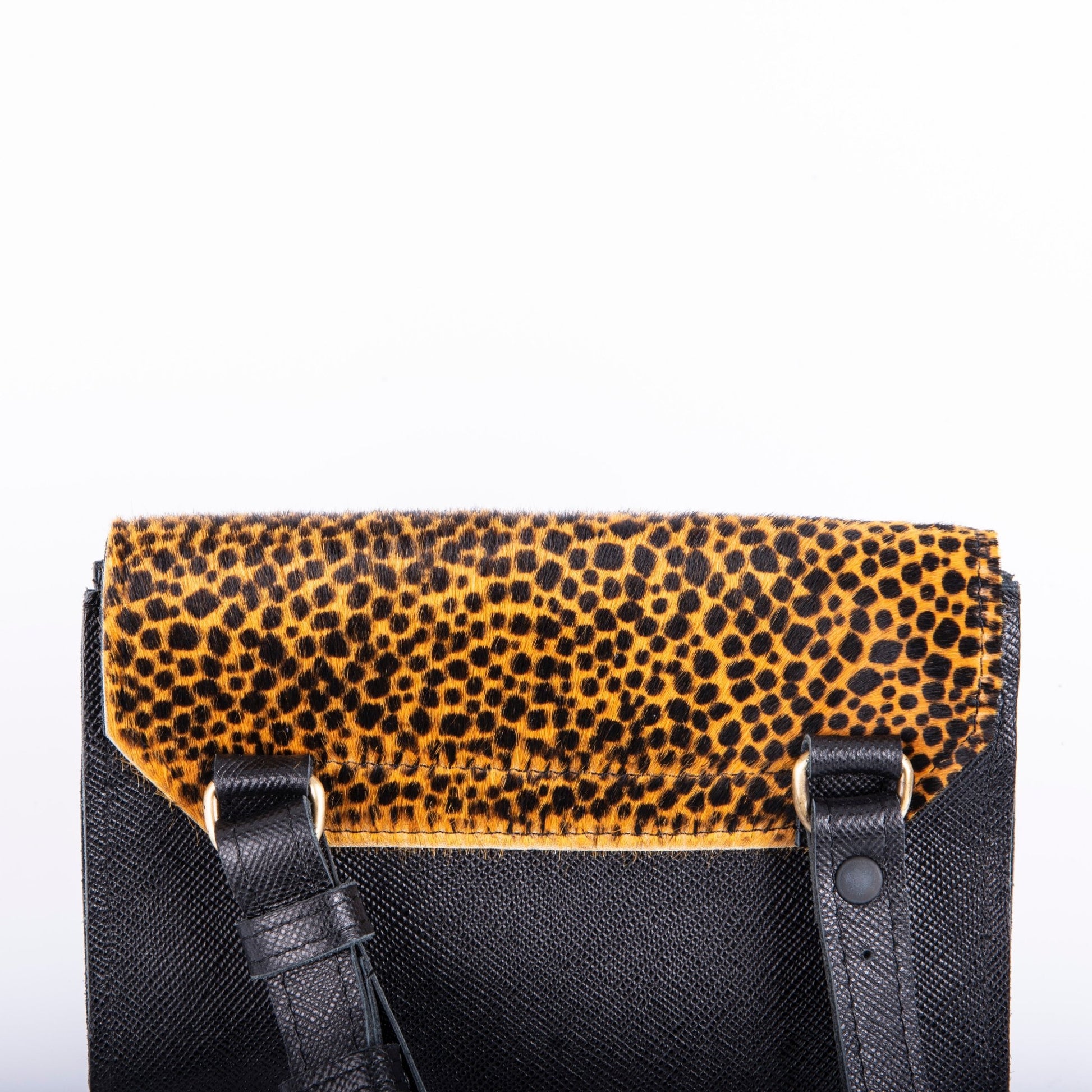 Anna saffiano/cavallino nero/giallo maculato - pochette a tracolla in pelle gialla - Marta Ray