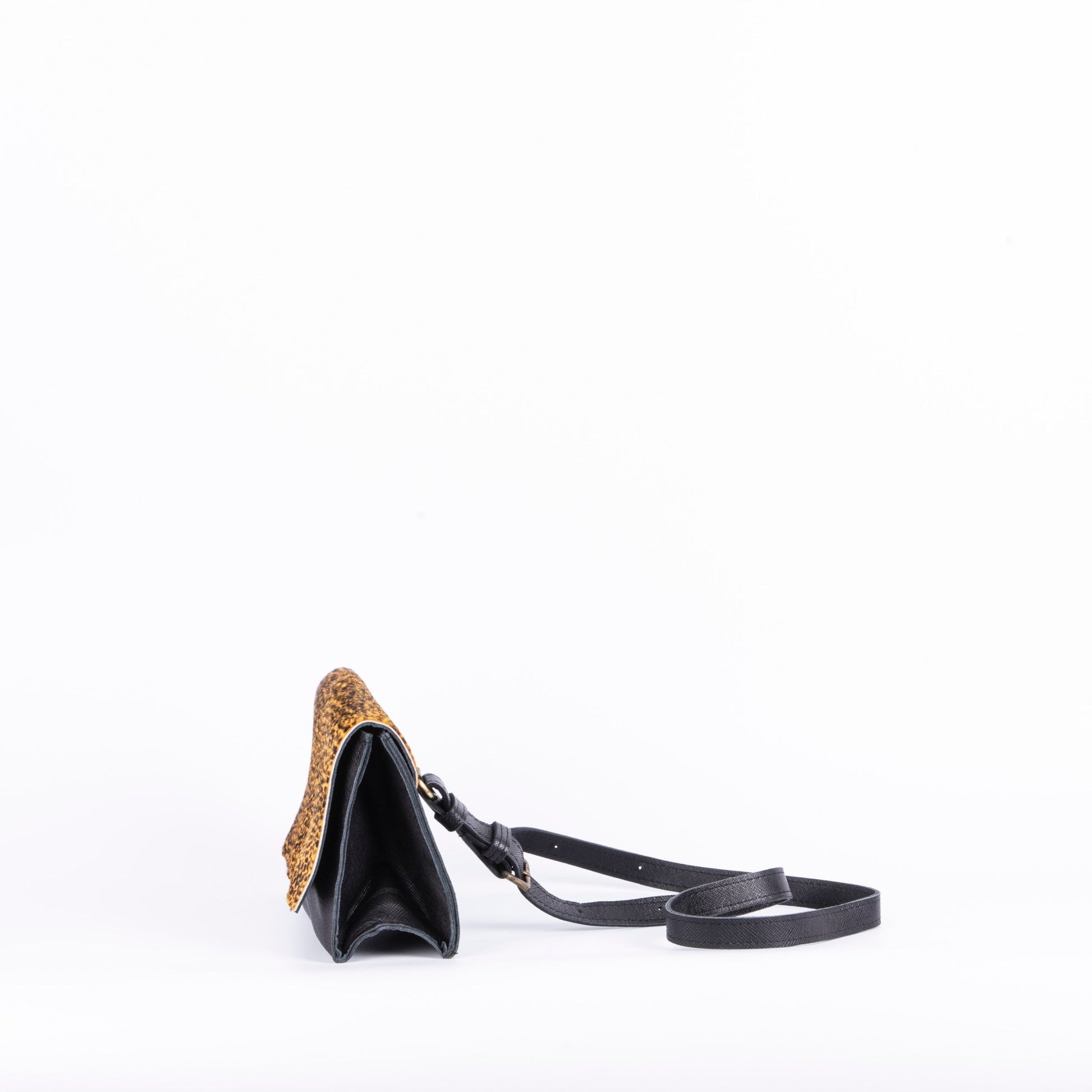 Anna saffiano/cavallino nero/giallo maculato - pochette a tracolla in pelle gialla - Marta Ray