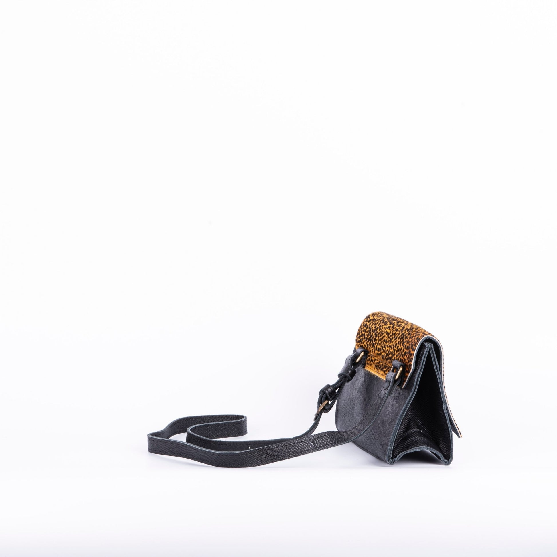 Anna saffiano/cavallino nero/giallo maculato - pochette a tracolla in pelle gialla - Marta Ray
