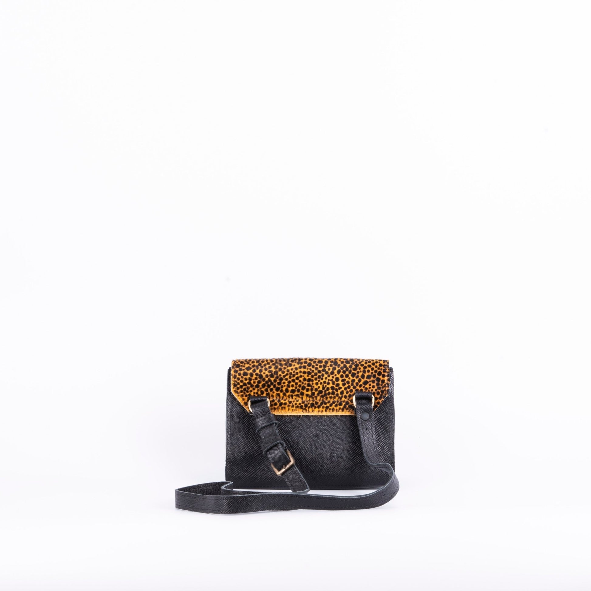 Anna saffiano/cavallino nero/giallo maculato - pochette a tracolla in pelle gialla - Marta Ray