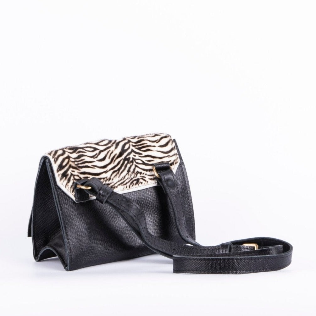 Anna saffiano/cavallino nero/zebrato bianco - pochette a tracolla in pelle nera - Marta Ray