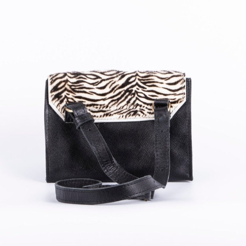 Anna saffiano/cavallino nero/zebrato bianco - pochette a tracolla in pelle nera - Marta Ray