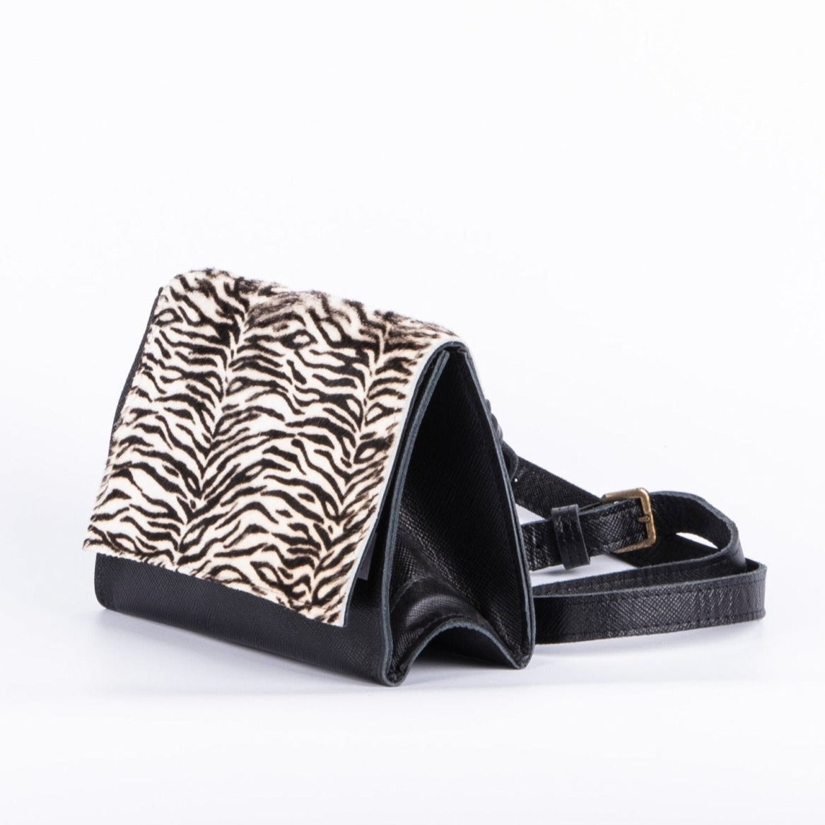 Anna saffiano/cavallino nero/zebrato bianco - pochette a tracolla in pelle nera - Marta Ray