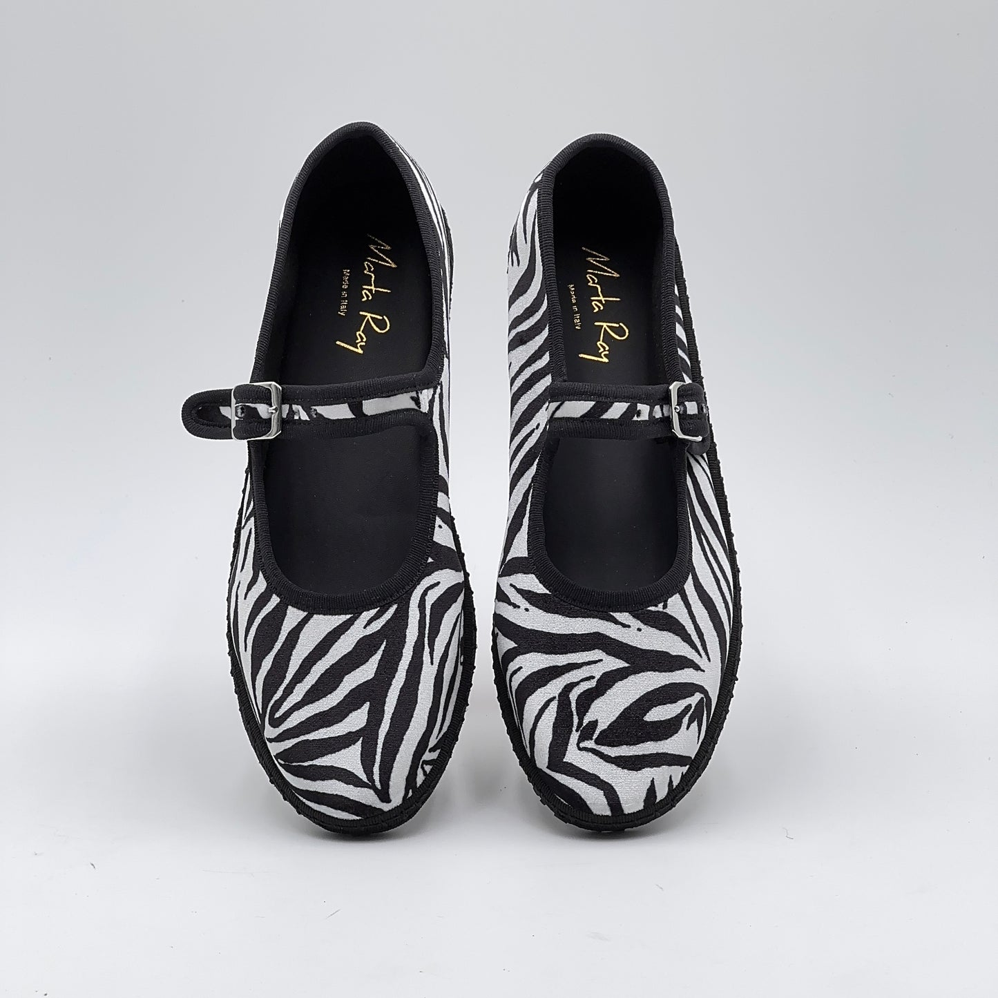 Friulana Mary Jane velluto zebra bianco/nero
