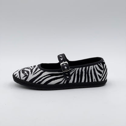 Friulana Mary Jane velluto zebra bianco/nero