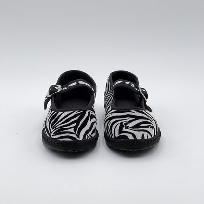 Friulana Mary Jane velluto zebra bianco/nero