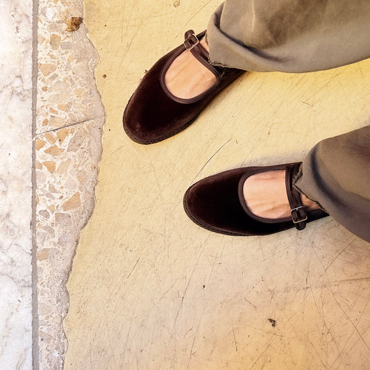 Friulana Mary Jane velluto marrone