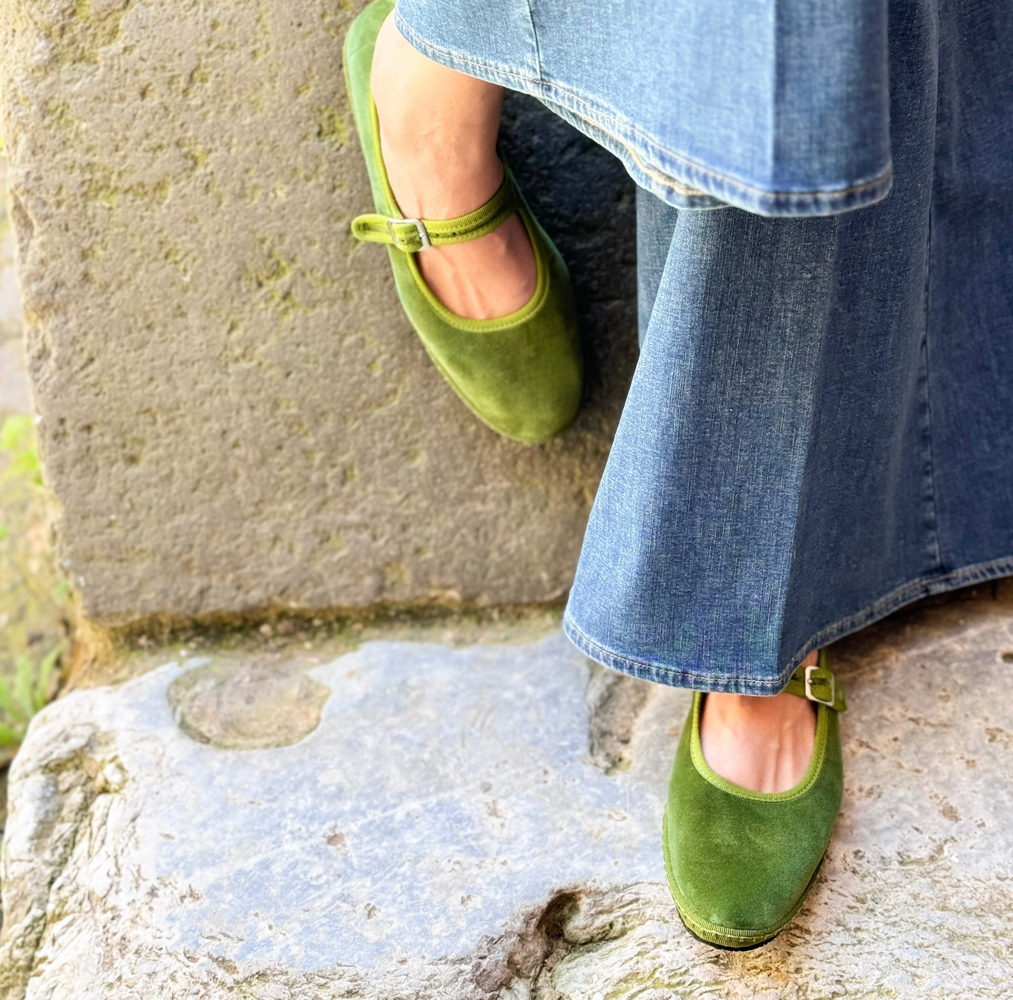 Bebe Mary Jane velluto verde oliva