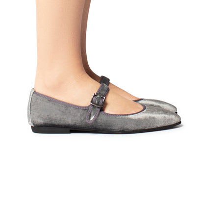 Scarpetta Flavia MJ velluto perla grigio