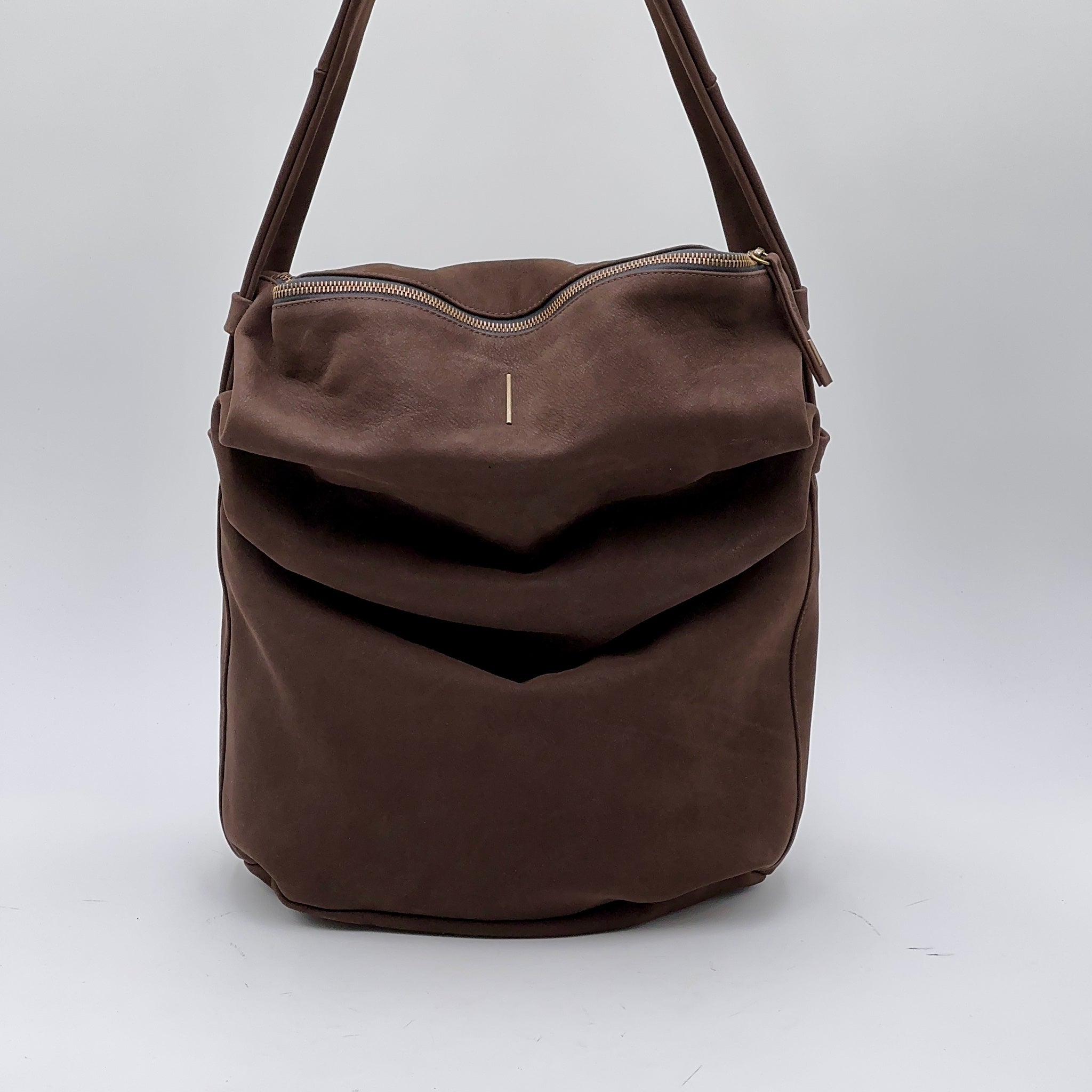 Mandy long beach dark brown - soft shoulder bag in brown suede 