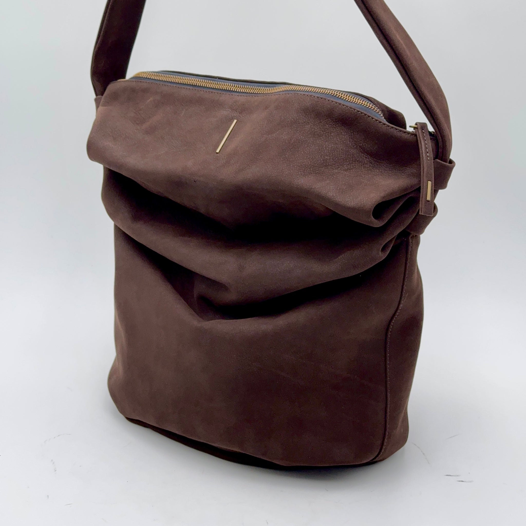 Mandy long beach dark brown - soft shoulder bag in brown suede 