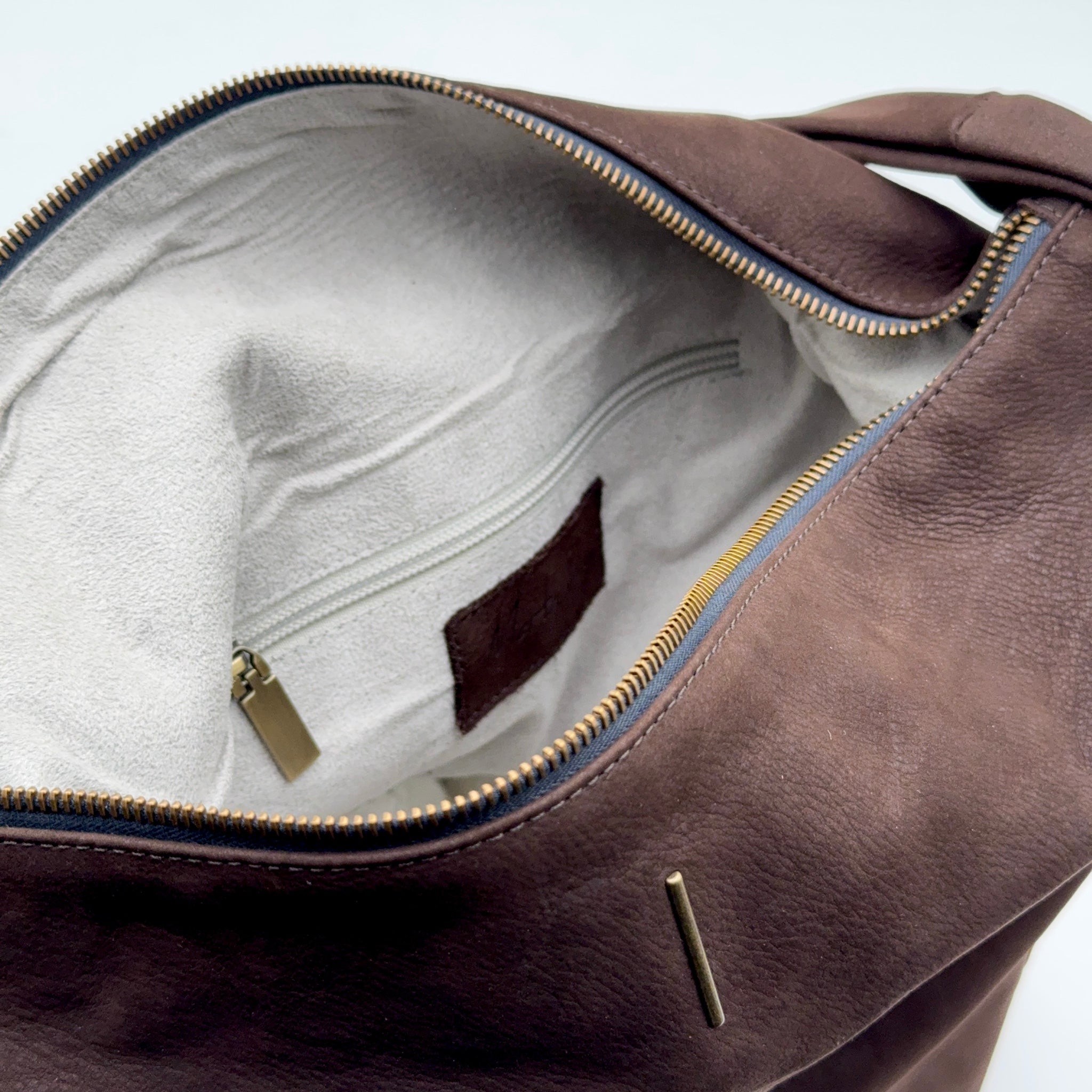 Mandy long beach dark brown - soft shoulder bag in brown suede 