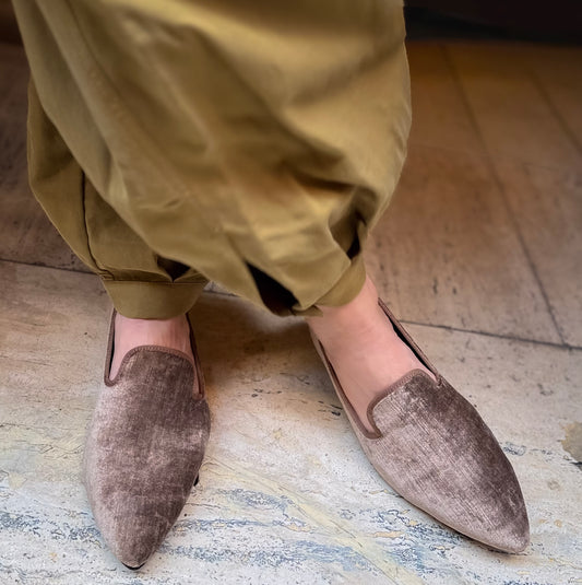 Pantofola Lea velluto perla marrone