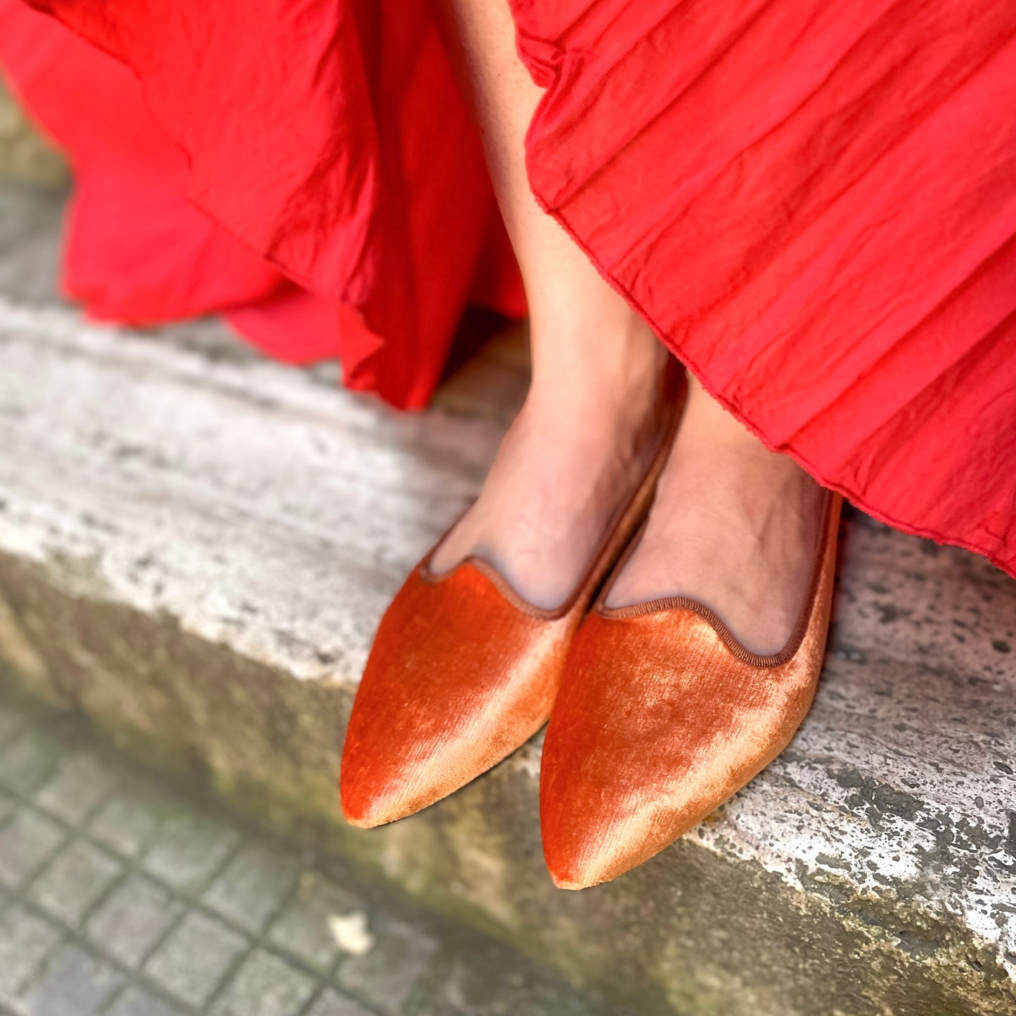 Scarpetta Flavia velluto perla rame