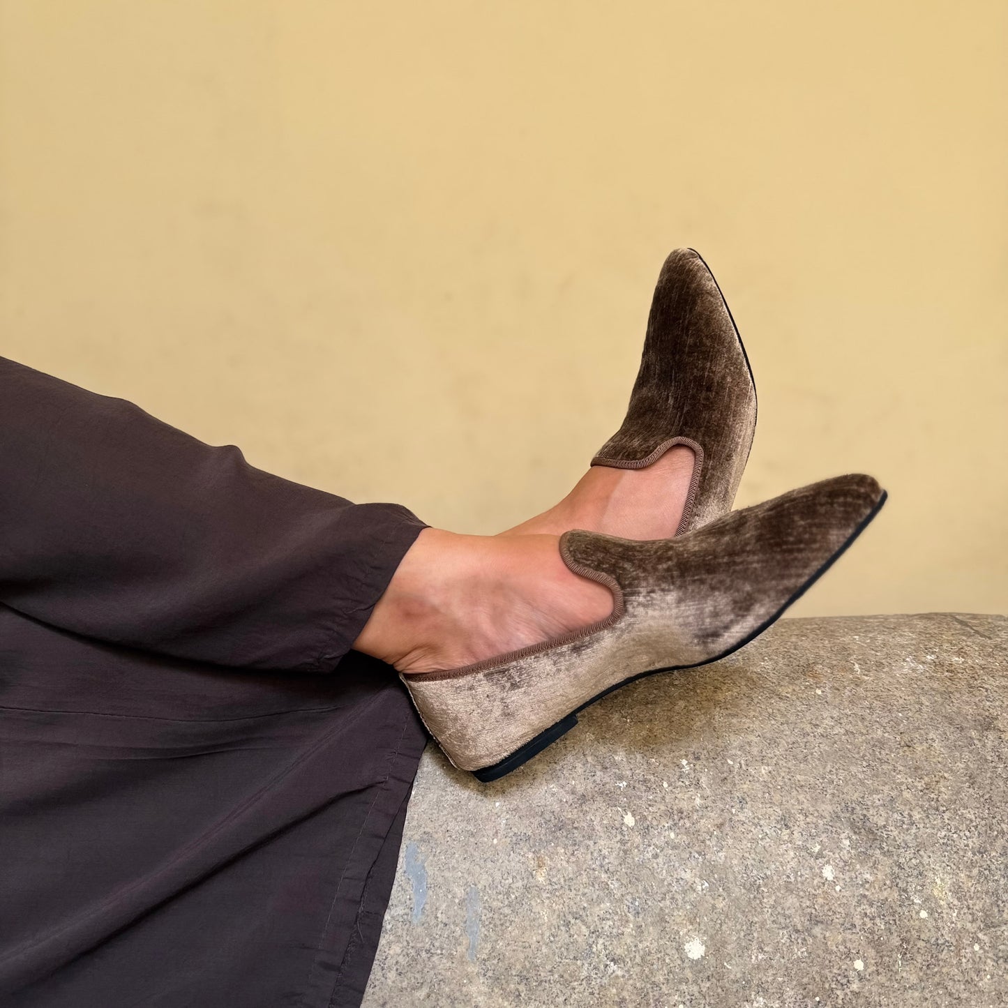 Pantofola Lea velluto perla visone