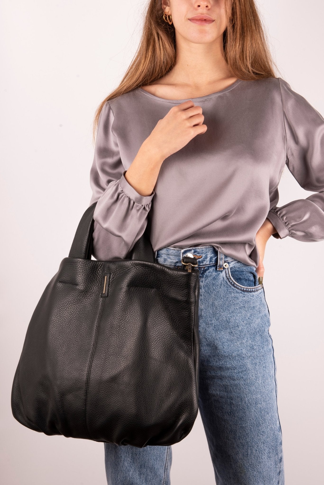 Abigail martellato nero - borsa a tracolla grande in pelle nera - Marta Ray