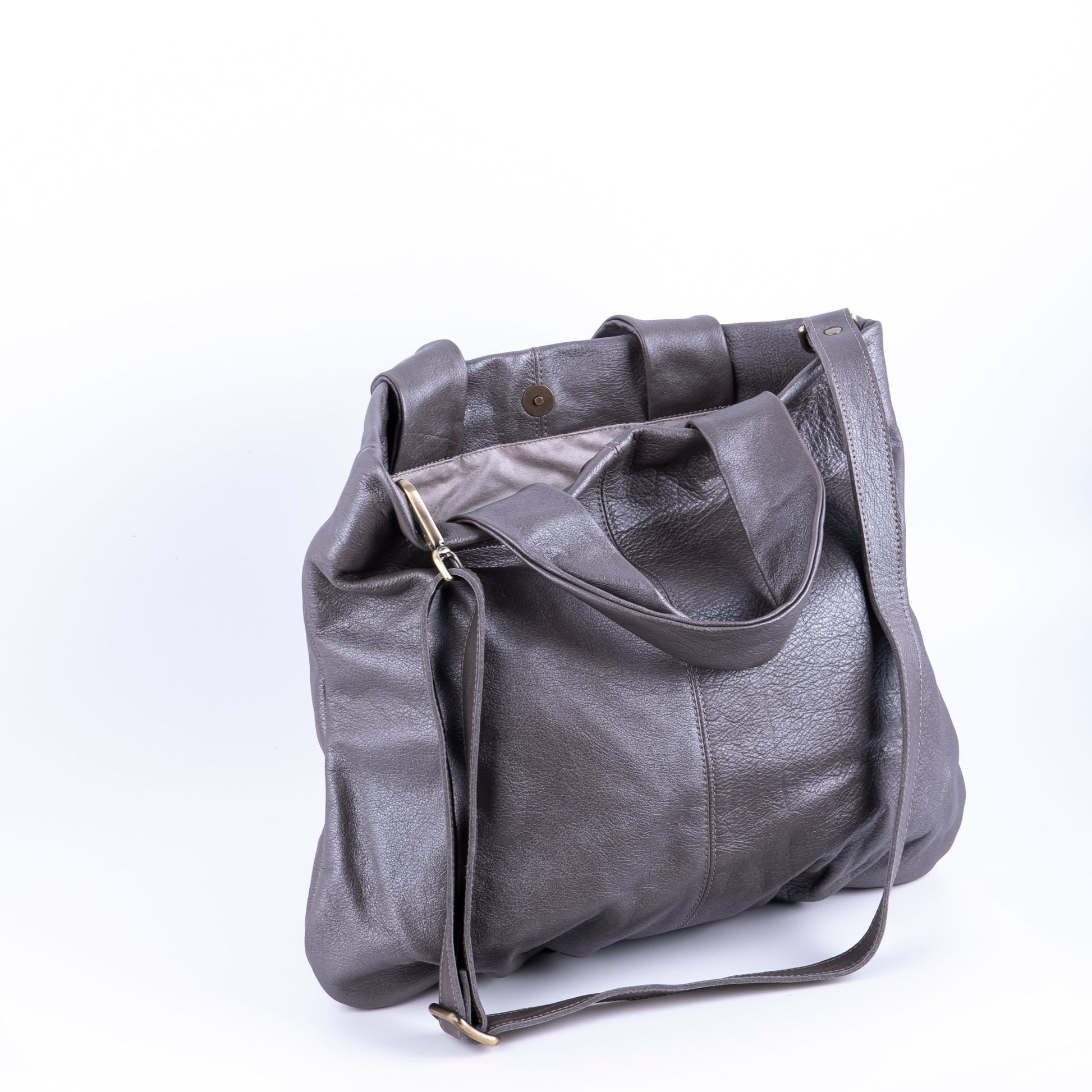 Abigail mousse perlato smog silver - borsa a tracolla grande in pelle grigia - Marta Ray
