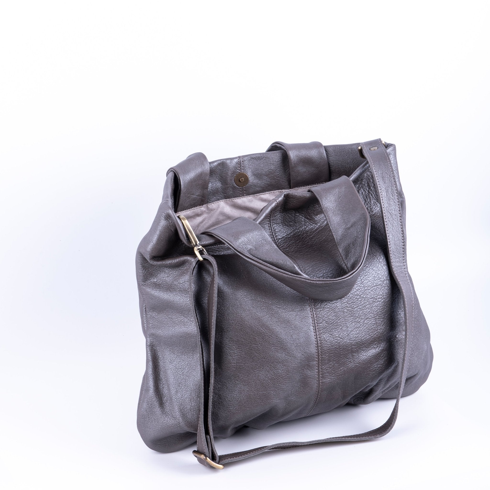 Abigail mousse perlato smog silver - borsa a tracolla grande in pelle grigia - Marta Ray