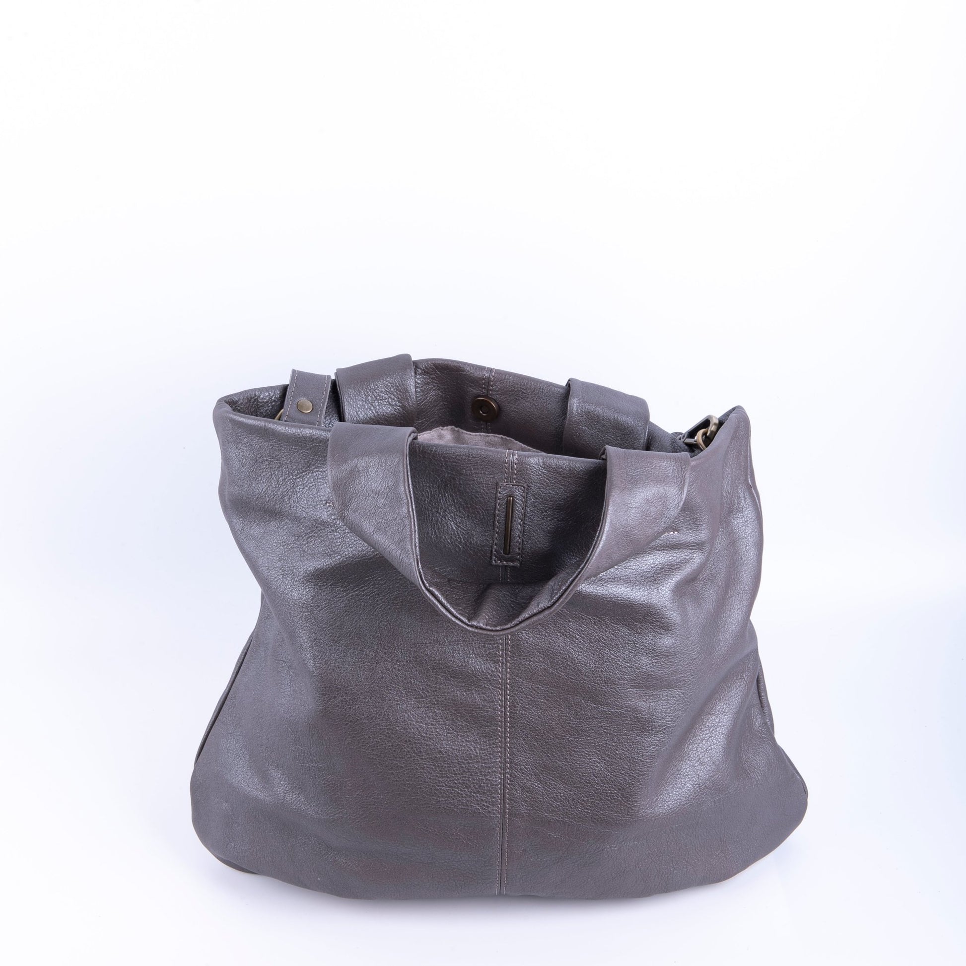 Abigail mousse perlato smog silver - borsa a tracolla grande in pelle grigia - Marta Ray