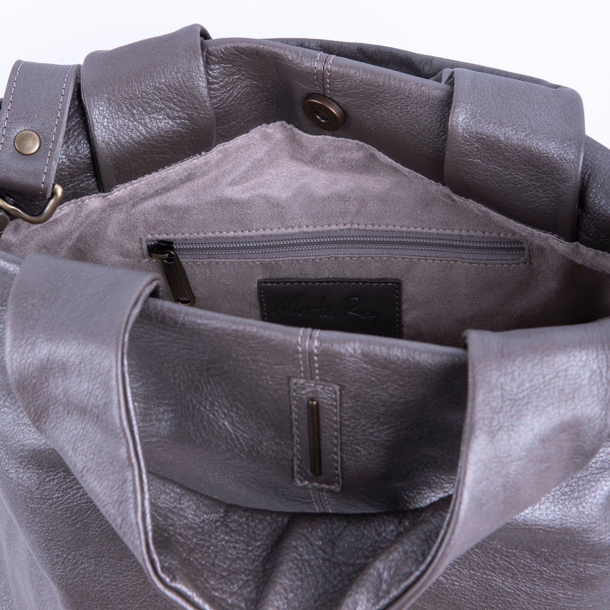 Abigail mousse perlato smog silver - borsa a tracolla grande in pelle grigia - Marta Ray