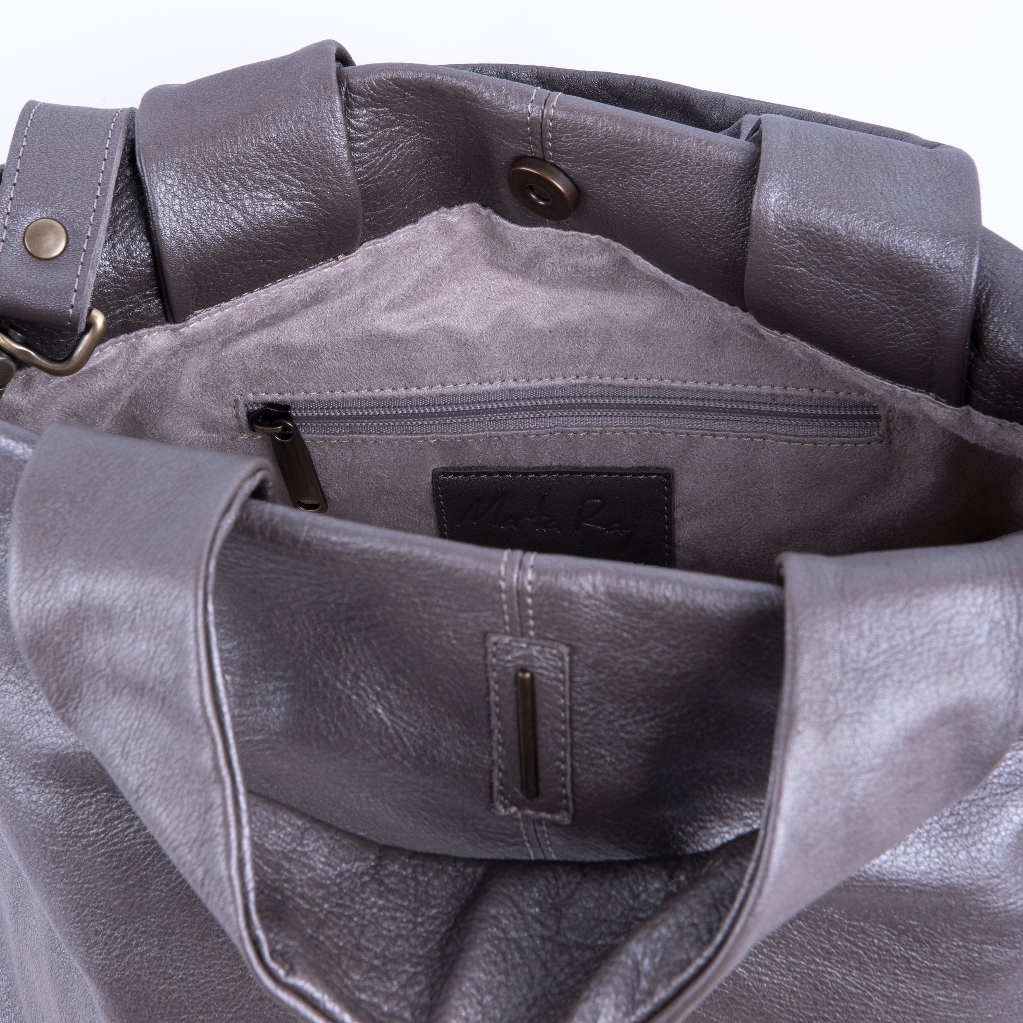 Abigail mousse perlato smog silver - borsa a tracolla grande in pelle grigia - Marta Ray