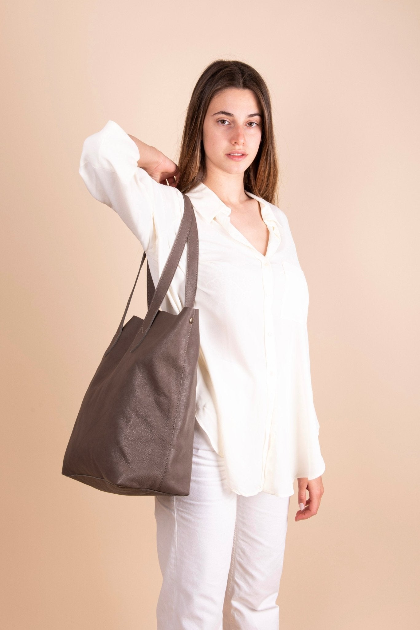 Alice mousse smog - borsa a spalla in pelle grigia - Marta Ray
