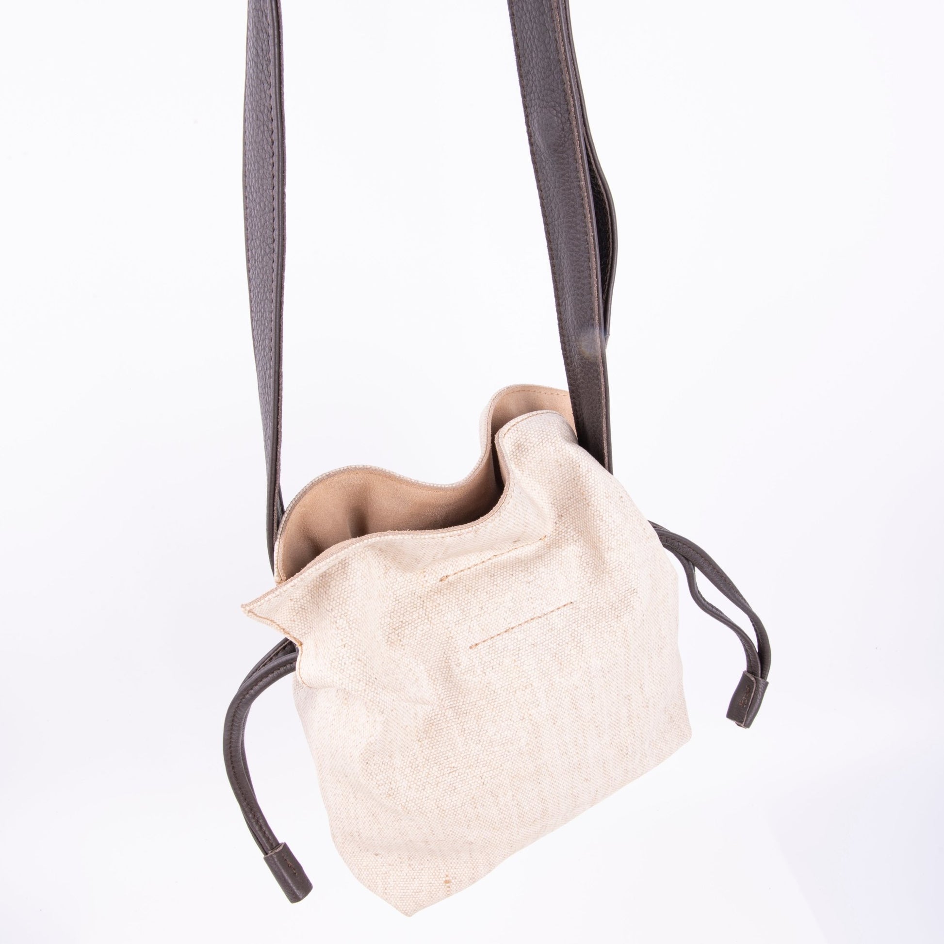 Alma alamatt naturale+bull testa di moro - secchiello a tracolla beige - Marta Ray