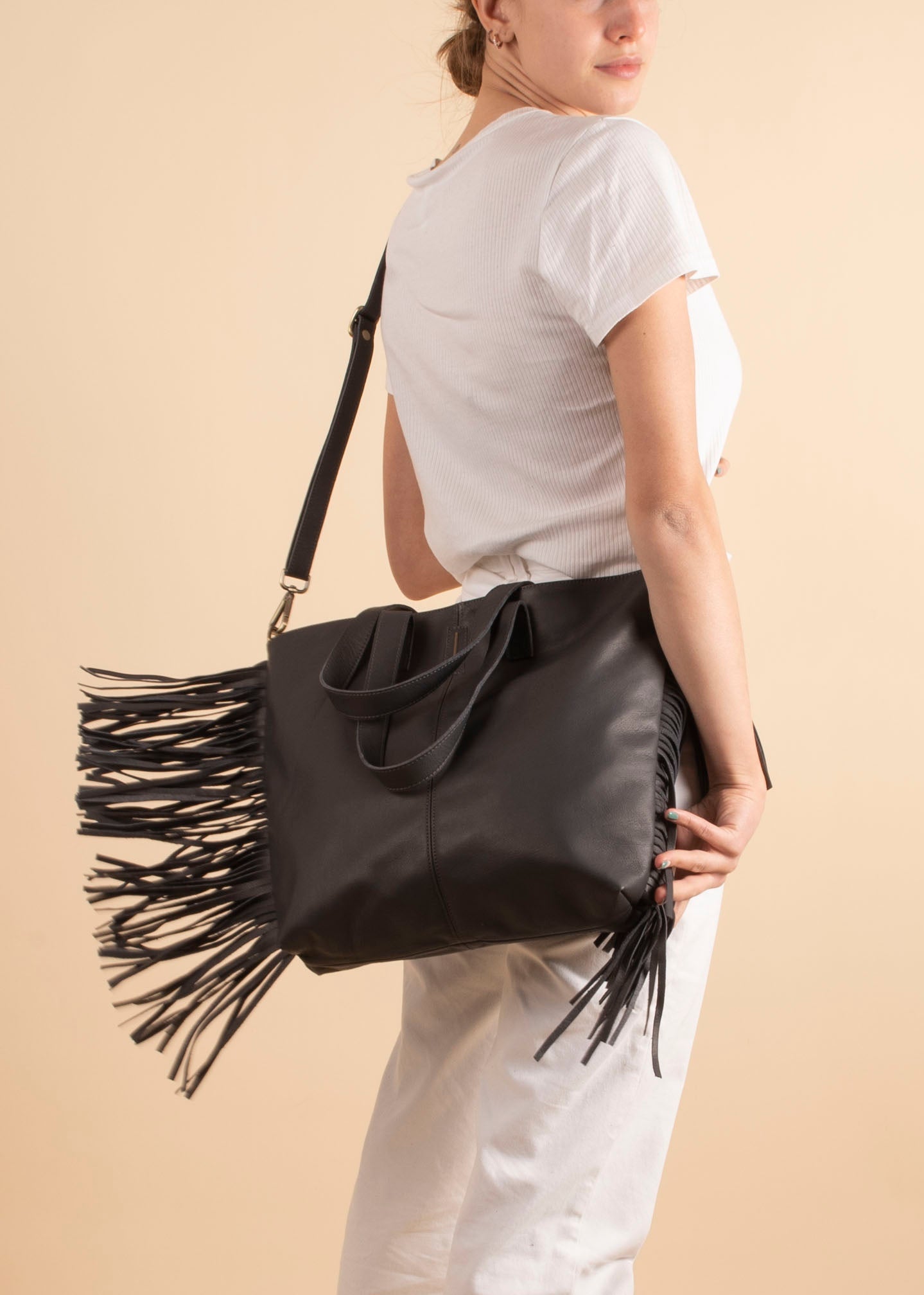 Amina mousse dark grey - borsa a spalla e tracolla in pelle grigia - Marta Ray