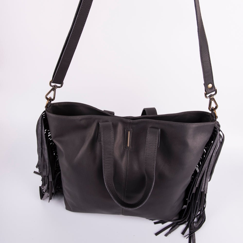 Amina mousse dark grey - borsa a spalla e tracolla in pelle grigia - Marta Ray