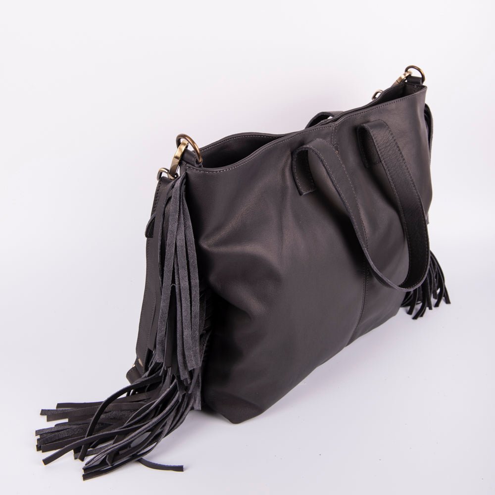 Amina mousse dark grey - borsa a spalla e tracolla in pelle grigia - Marta Ray