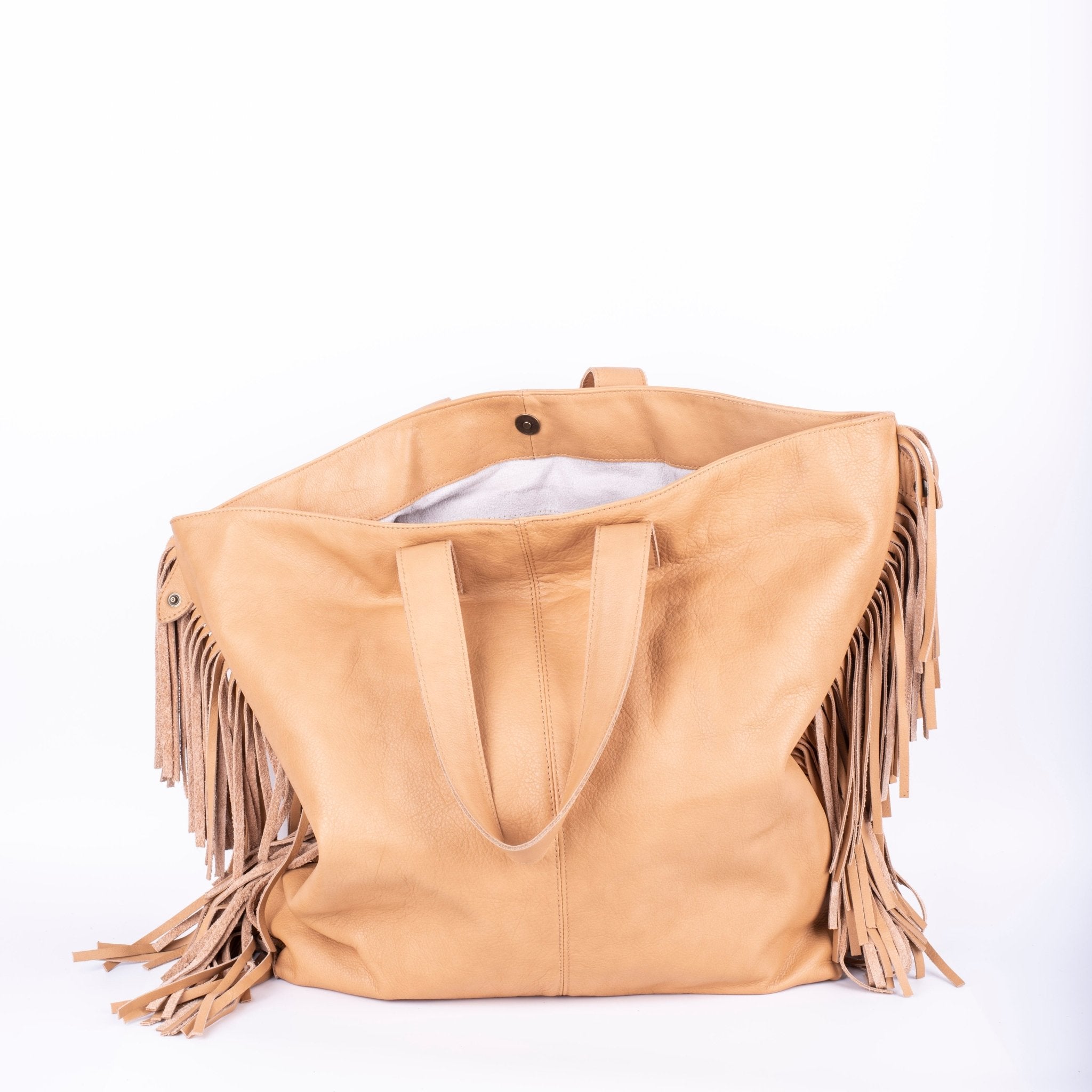 Amy mousse mandorla - borsa a spalla in pelle con frange beige - Marta Ray