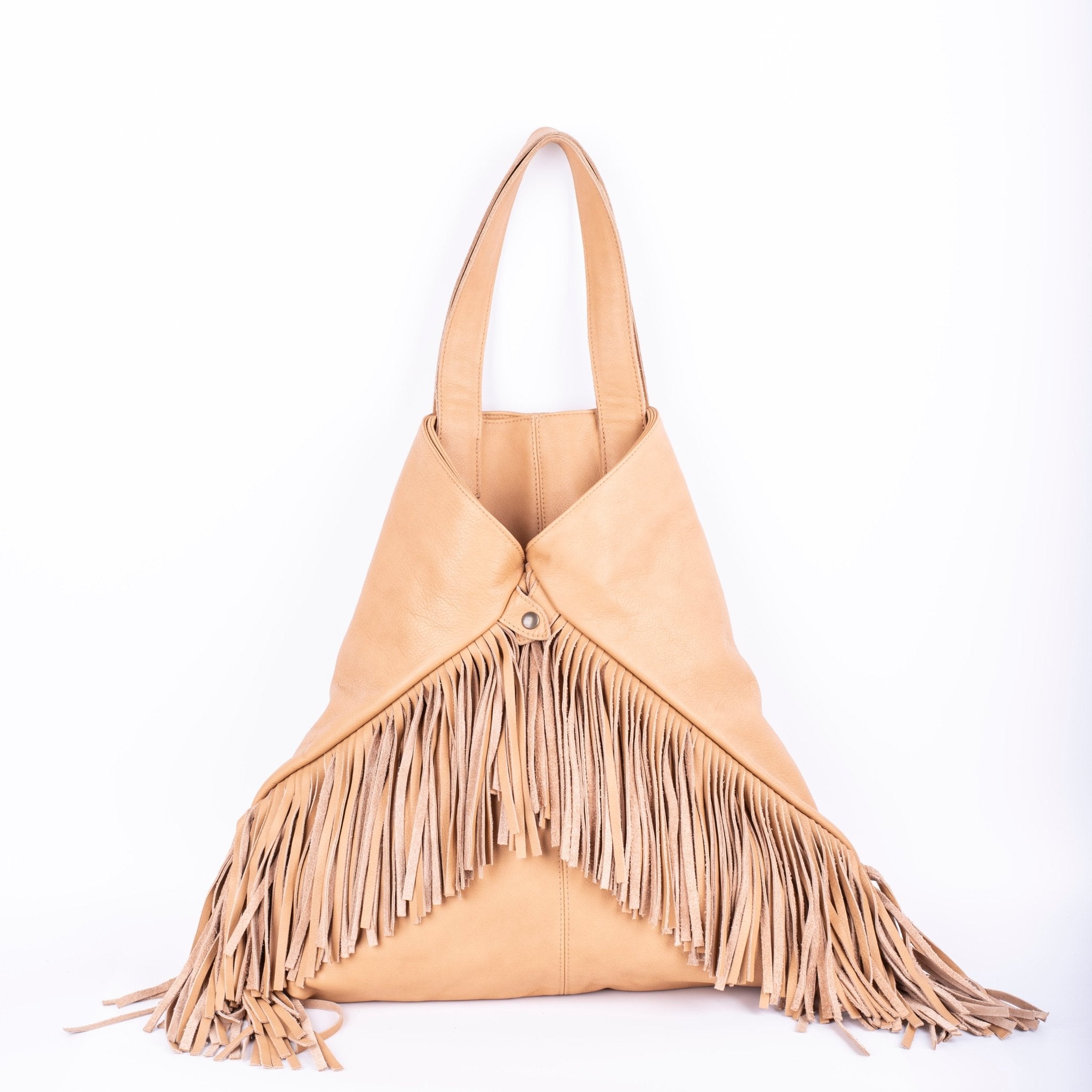 Amy mousse mandorla - borsa a spalla in pelle con frange beige - Marta Ray