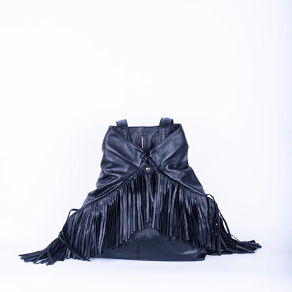 Amy mousse nera - borsa a spalla in pelle con frange nera - Marta Ray