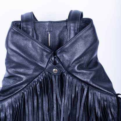 Amy mousse nera - borsa a spalla in pelle con frange nera - Marta Ray