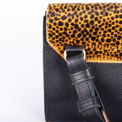 Anna saffiano/cavallino nero/giallo maculato - pochette a tracolla in pelle gialla - Marta Ray