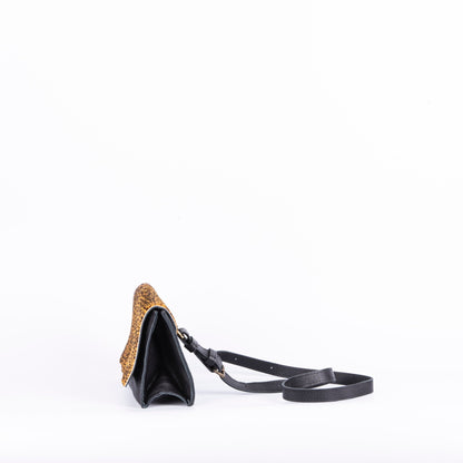Anna saffiano/cavallino nero/giallo maculato - pochette a tracolla in pelle gialla - Marta Ray