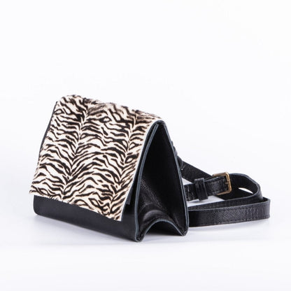 Anna saffiano/cavallino nero/zebrato bianco - pochette a tracolla in pelle nera - Marta Ray