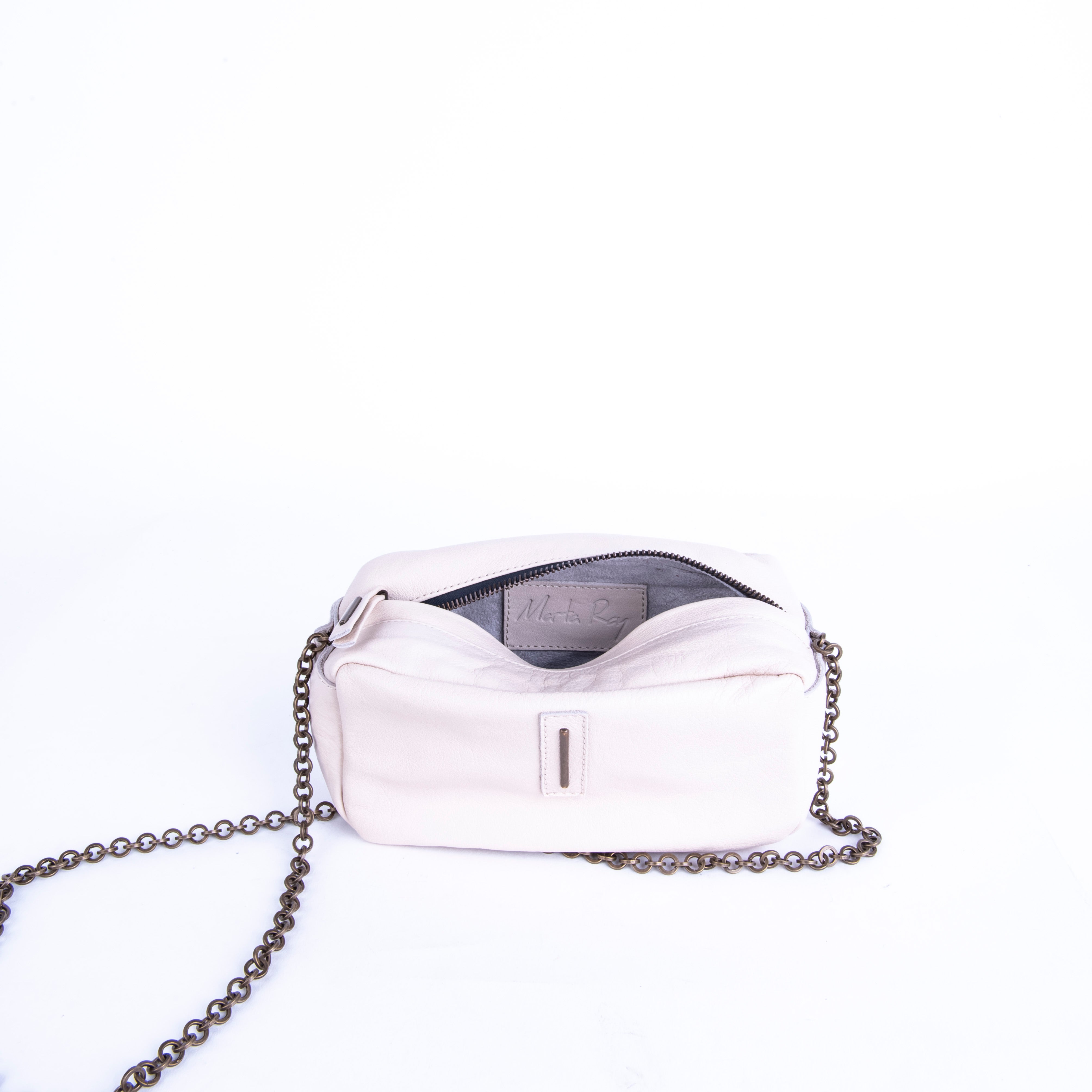 Brook mousse latte macchiato - white leather shoulder clutch bag 