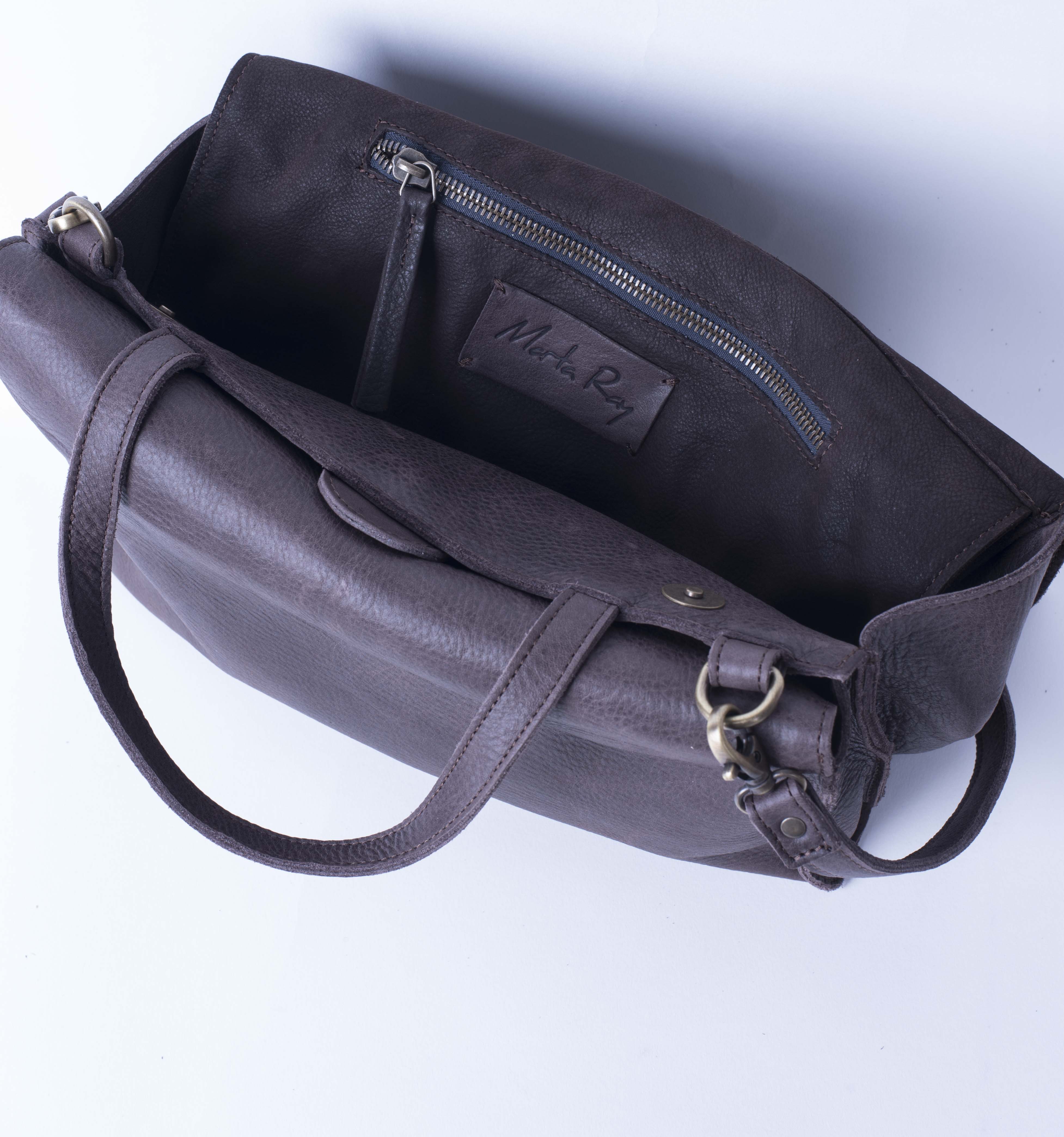Olimpia spider+ long beach dark brown - brown leather shoulder bag