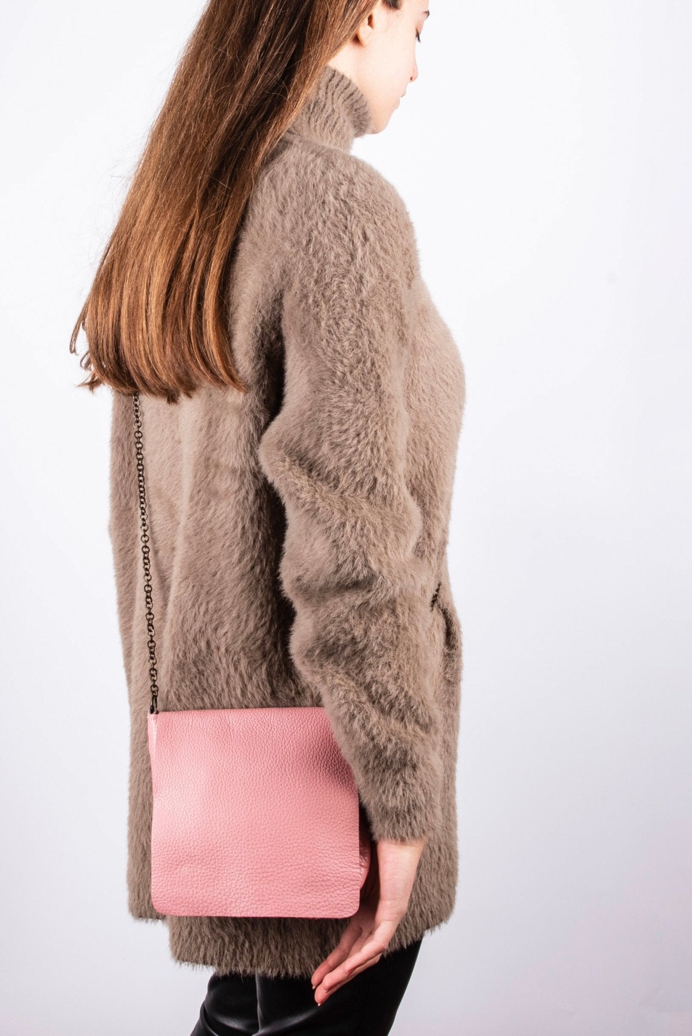 Brigitte martellato cipria - pochette a tracolla in pelle rosa - Marta Ray