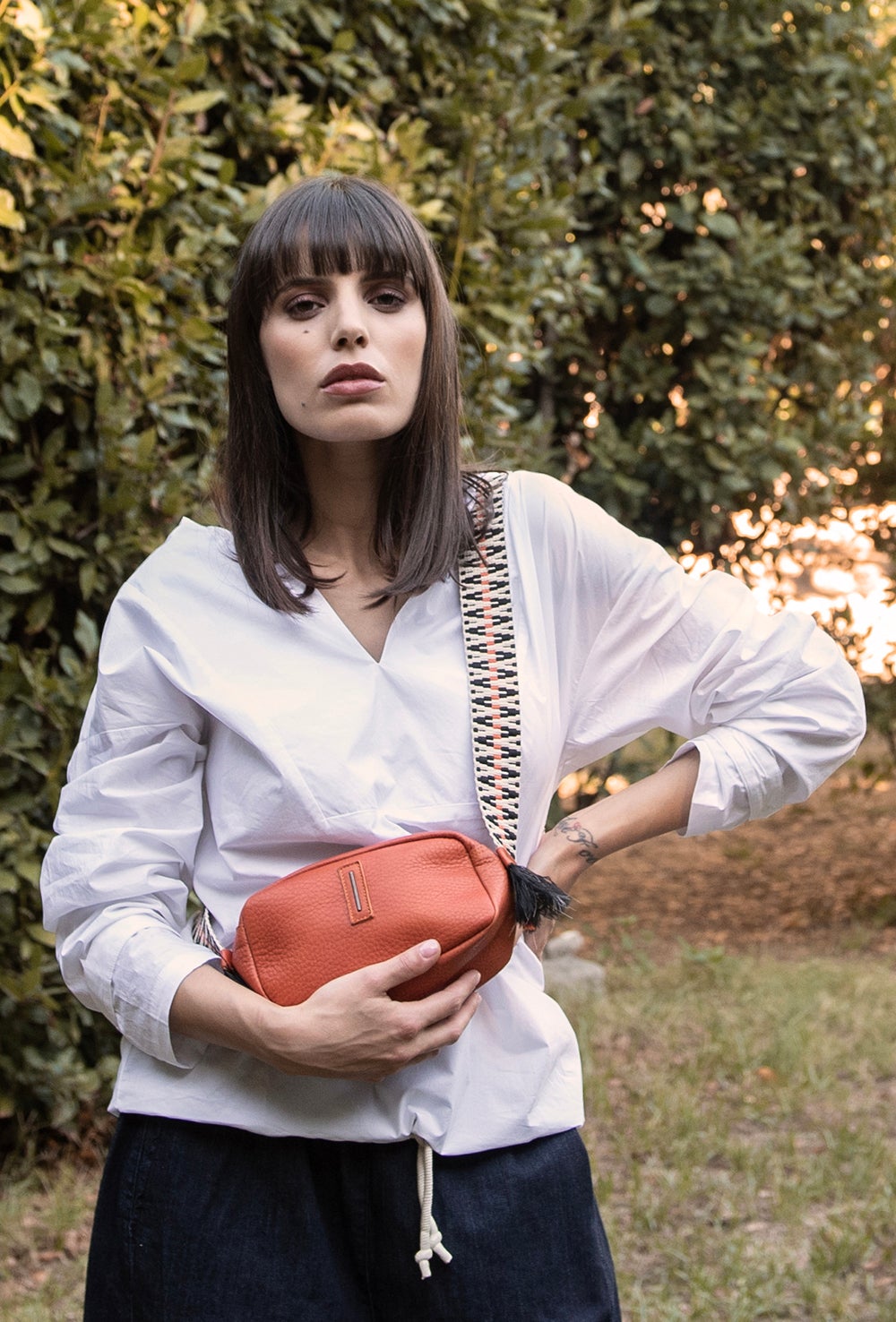Brook bull + nastro boho zucca - pochette a tracolla in pelle arancione - Marta Ray