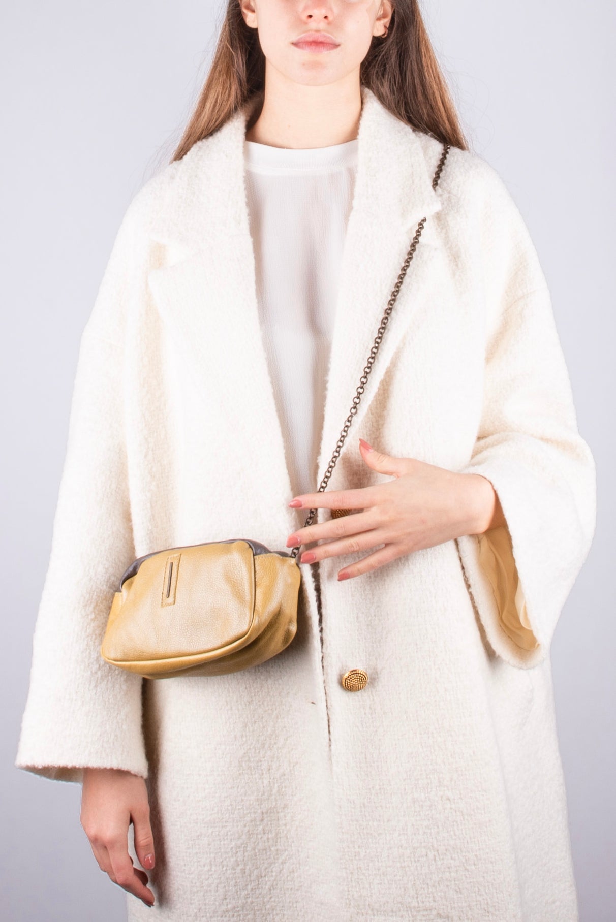 Brook mousse perlato smog giallo - pochette a tracolla in pelle grigio giallo - Marta Ray