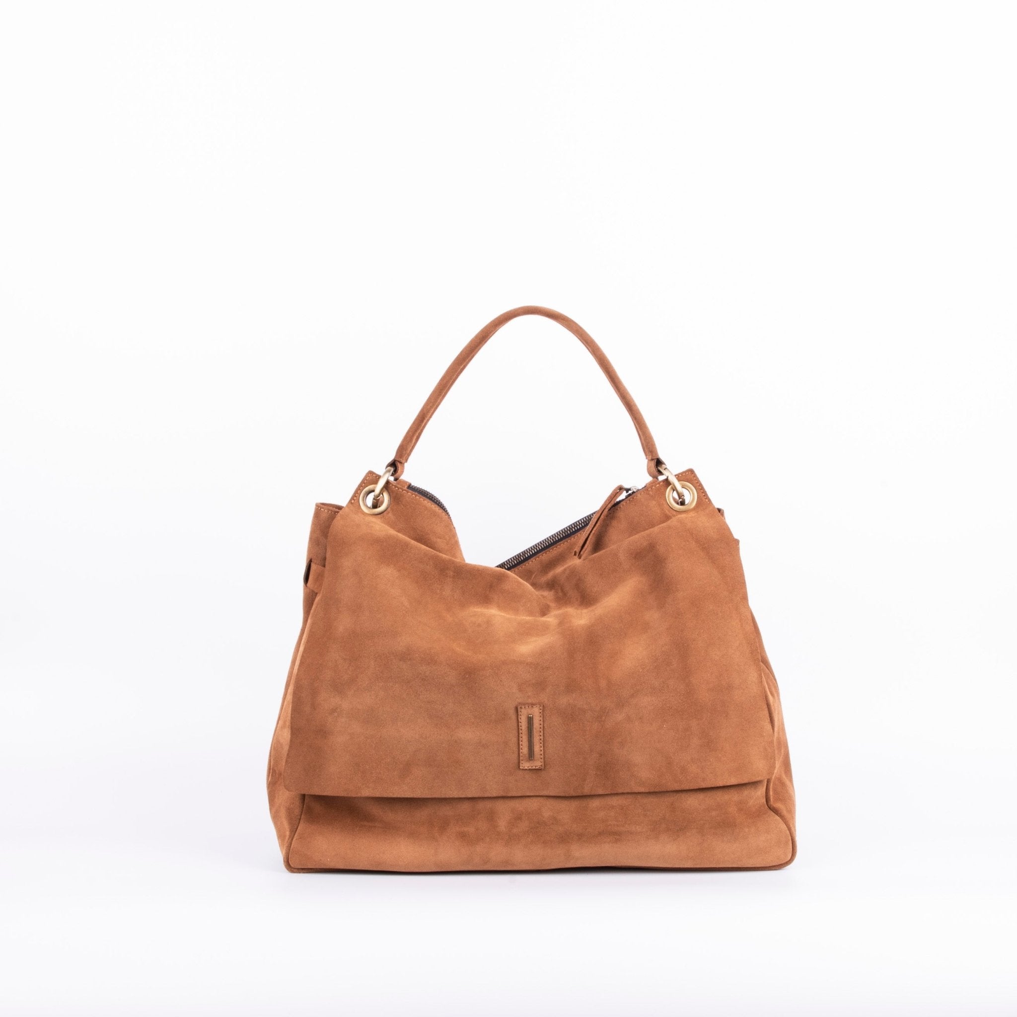 Carrie camoscio cuoio - borsa a tracolla grande in pelle scamosciata cuoio - Marta Ray