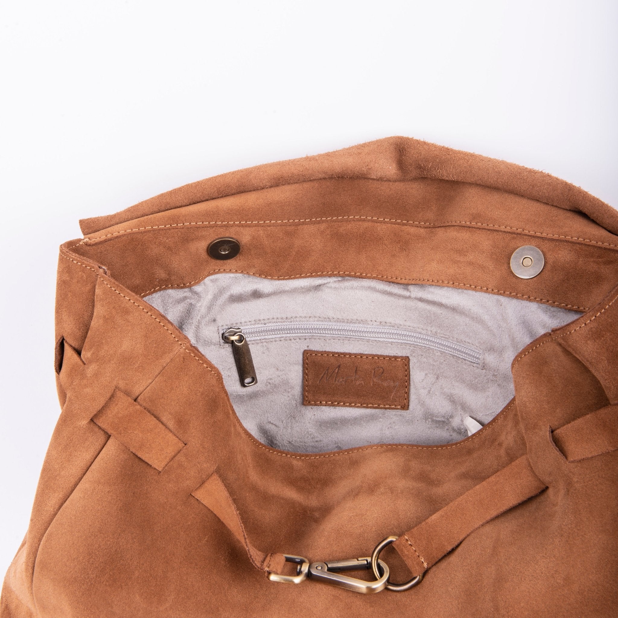Carrie camoscio cuoio - borsa a tracolla grande in pelle scamosciata cuoio - Marta Ray