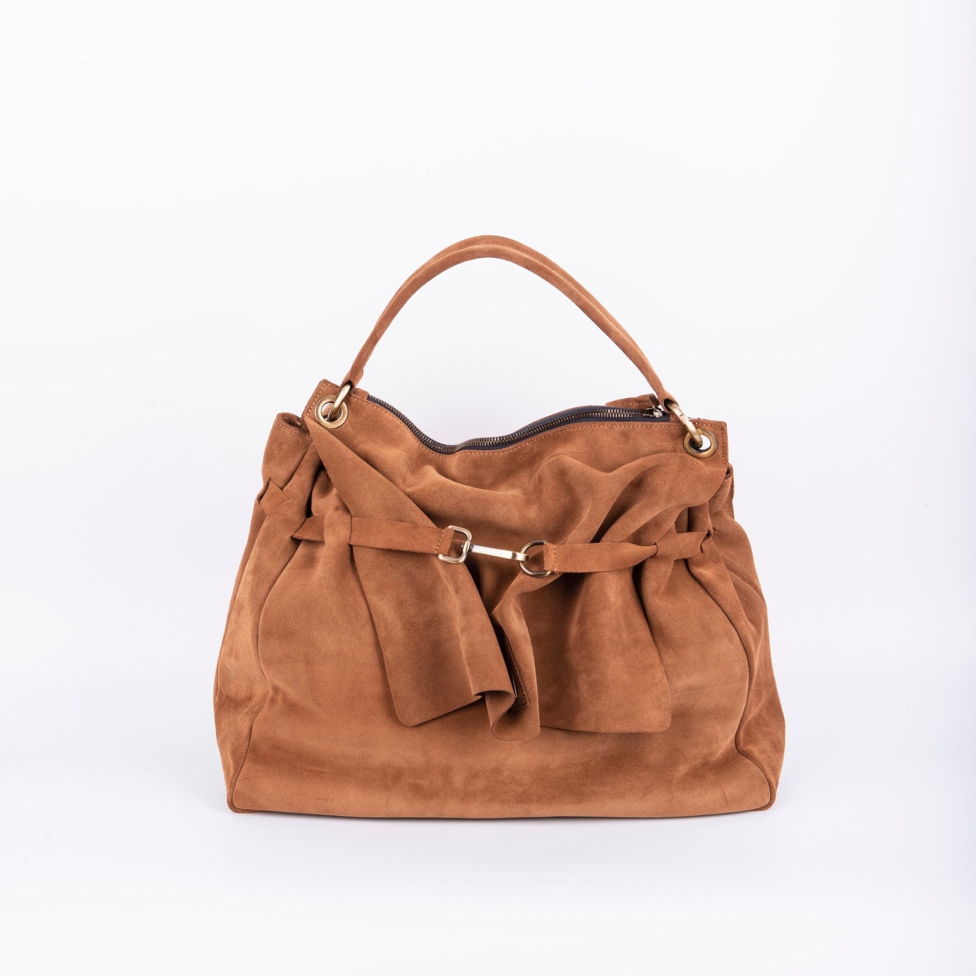 Carrie camoscio cuoio - borsa a tracolla grande in pelle scamosciata cuoio - Marta Ray