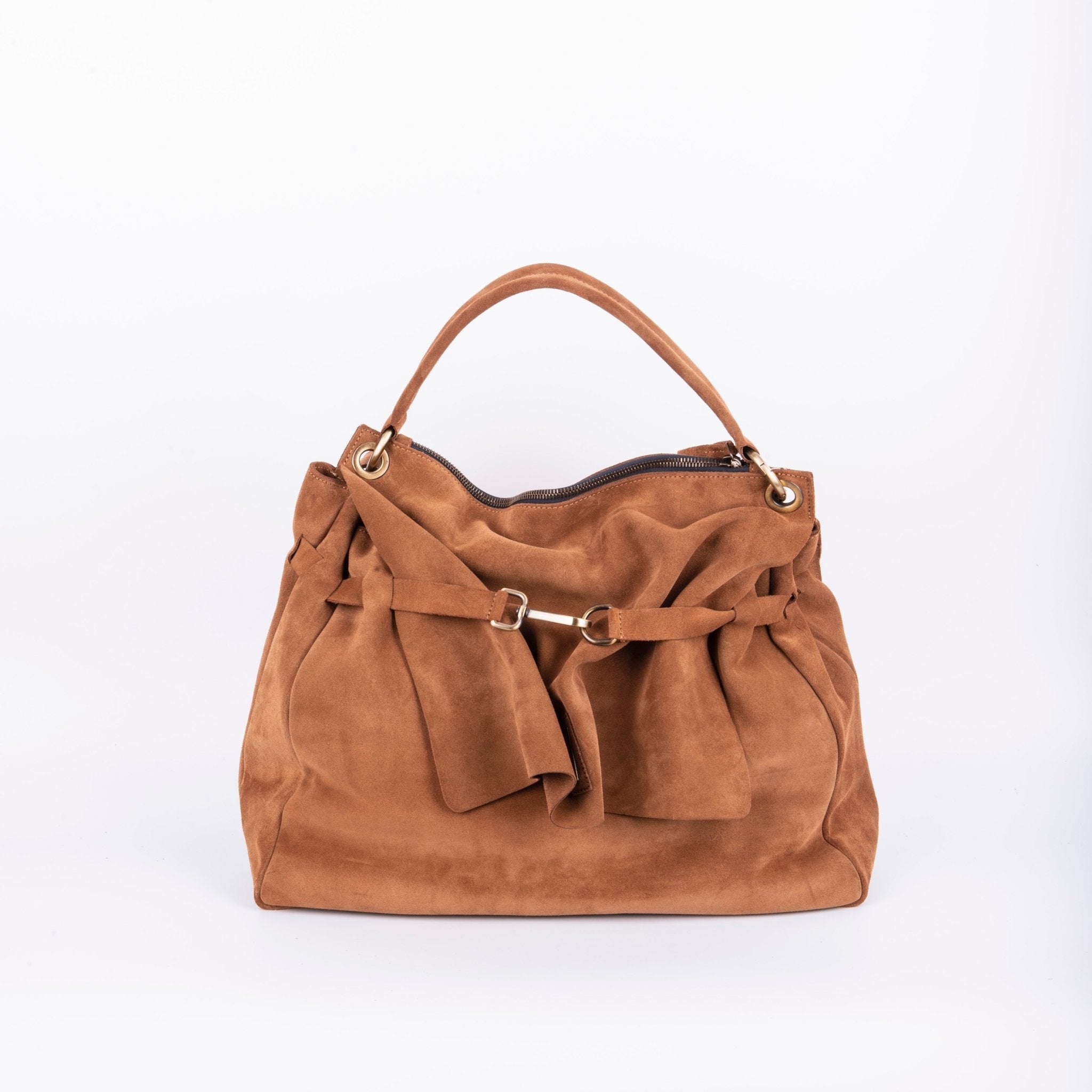 Carrie camoscio cuoio - borsa a tracolla grande in pelle scamosciata cuoio - Marta Ray